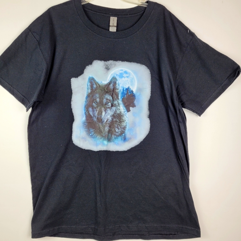 GILDAN Wolf Full Moon Cotton T-shirt Black XL Witchy Goth Werewolf Halloween